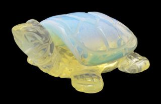 Hand Carved Gemstone Turtle   Opalite & Clear Quartz   Collectible 