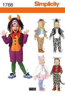 Monster Zebra Owl Costume Pattern & HAT Kids 1/2 to 4 Halloween 