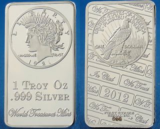   Bar .999 Silver Clad Bullion EAGLE PEACE DOLLAR Coin Design P#1023S