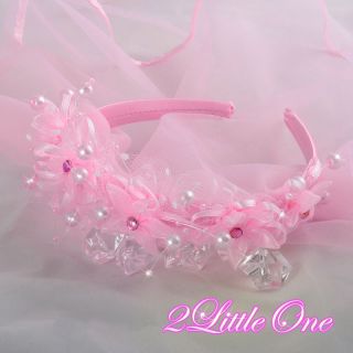 Pearls Pink Headband Veil Headdress First Communion Wedding Flower 