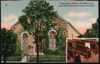 GETTYSBURG PA Presbyterian Church & Abraham Lincoln Pew Vintage 