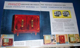 1953 Philco console Radio/TV/Phono combo & a table top Ad