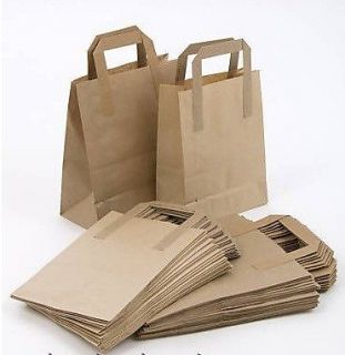 100 Brown Paper Carrier Takeaway Bags Small 9x7x3.5