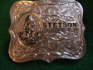 Mens Sterling Silver Belt Buckle   Stetson 130th Anniversary Heavy 5 