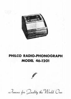 Philco Antique Radio / Phonograph 46 1201 Manual   Photofact   Service 