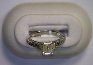   Designer Platinum 3 Stone Engagement Ring Emerald Setting Over 