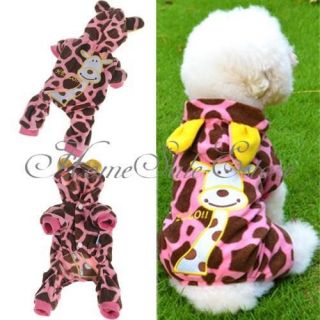 Pet Dog Cat Pink Giraffe Fleece Clothes Apparel Hoodie Jumpsuit XXL/XL 