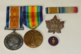 Canadian WW1 Medals, C.A.S.C. BWM & Victory + Badge etc