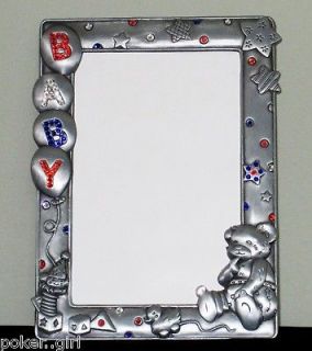 BABY Picture Photo Frame Pewter + Swarovski Crystals Great Shower Gift 