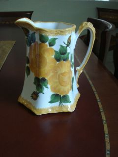 1945 Vintage Cash Family Floral Pitcher Yellow Hand Painted.