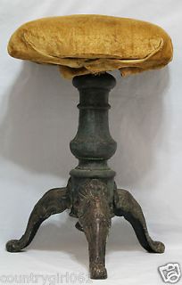 Antique Piano Stool Wood with Cast Iron Legs