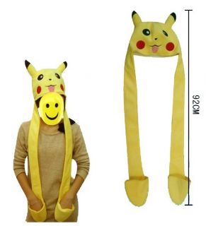 Pikachu Plush Scarf Hat Set for Cosplay Party Costumes Warm