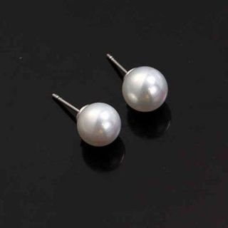Gorgeous 9K White Gold Filled Simulate Pearl Stud Earrings,#20776（M 