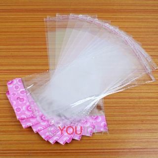 Hot 100pcs Pink Flower Clear Seal Self Adhesive Plastic Packing Bags