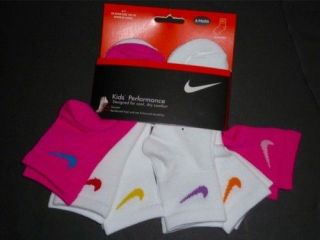 AIR NIKE Kids Perfm GIRLS QUARTER Socks, Pink & White OR White, Sz 6 7 