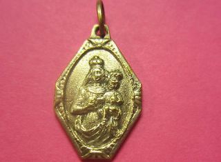 ANTIQUE RELIGIOUS ROSARY MEDAL VIRGIN MARY & BABY JESUS SILVER 