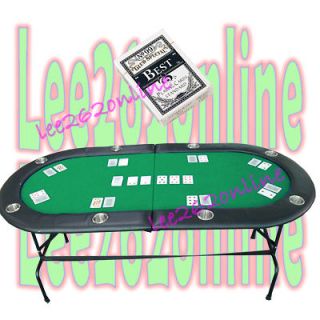 GREEN 8 PLAYER POKER TABLE W/ CUP HOLDERS + BEST PLAYING CARD BLUE
