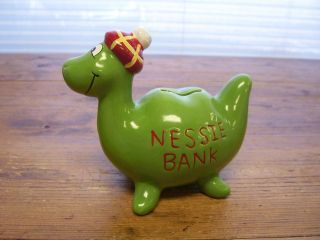 Nessie Dinosaur Plesiosaur Piggy Bank Green Ceramic Scotland