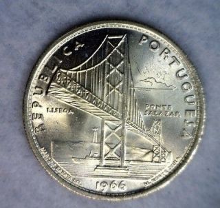 PORTUGAL 20 ESCUDOS 1966 GEM BU PORTUGUESE BRIDGE COMMEMORATIVE COIN