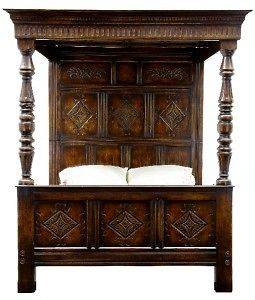 WILLIAM AND MARY STYLE CARVED OAK FOUR POSTER BED