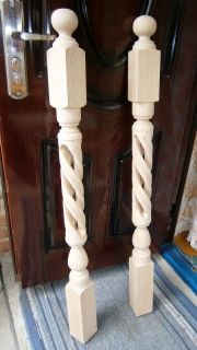   Open Spiral Carved Wood Staircase Balcony Post Pole Ball Top Finial
