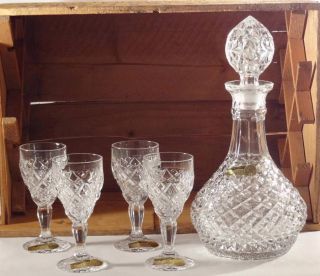   Crystal 5 Piece Wine Set Decanter/Glass​es 24% PbO Cambridge Pattern