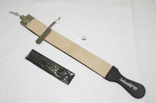   SELECTIVE BRAND BLACK HONING STROP WITH 1 WHITE HANDLE STRAIGHT RAZOR