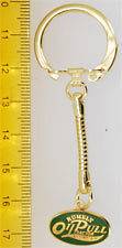 Key chain with an oval gold toned & enamel Rumely Oil Pull fob