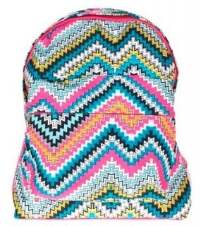 Zig Zag Aztec Print Nylon Backpack Travel School Bag Padded w/ Brown 