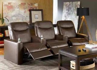 Argonaut Home Theater Seating 3 Leather Manual Seats Brown Chairs