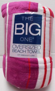   One Striped Beach Oversized 6x3 Beach Towel   Purple/Red/Pink/White