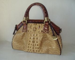 Brahmin Womens Lisa Praline Tri color Satchel Leather Handbag Crossby 