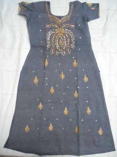 Indian Ladies kurta tunic top kameez cotton heavy embroidery Gray 1PC 
