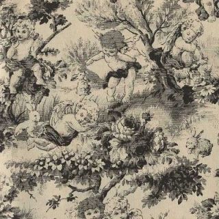   CHERUBS TOILE BLACK ON TAN Cotton Fabric BTY for Quilting, Craft, Etc