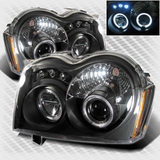  Grand Cherokee Twin Halo LED Projector Headlights Black Head Lights