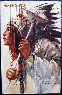 1900s INDIAN  FIGHTING WOLF ~ WITH TOMAHAWK ~ INDIAN CHIEF 