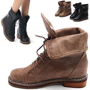 chic round toe lace up increase height hidden wedge insole combat 