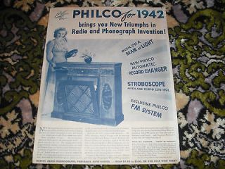 philco radio and phonograph ad original 1942 nice early memorabilia