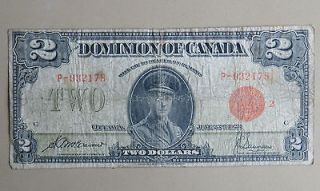 Canadian two dollar bills 1923 series circulated rare hard to find