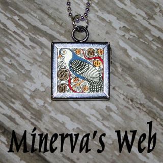 William Morris BIRD 2 Art Glass Charm Necklace by Minervas Web Pendant