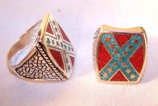 REBEL CONFEDERATE BIKER RINGS choppers silver jewelry stars and bars 