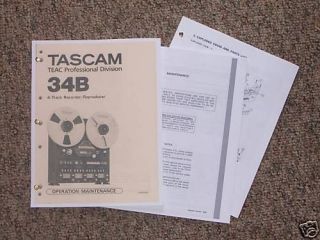Tascam 34B Reel to Reel Owners Manual FREE SHIP