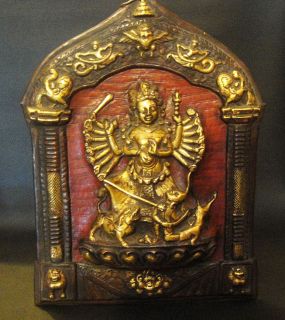 Collectible Religious Hindu Statue Figures Durga repousse work wall 