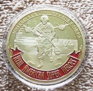   24KT GOLD COLORIZED COMMEMORATIVE GIFT MARINE COIN ROUND DEVIL DOGS