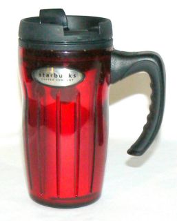STARBUCKS COFFEE TEA THERMO TUMBLER 2002 12 OZ RED RIBBED WITH HANDLE