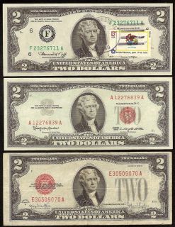 DIFFERENT $2 NOTES 1976 1963 1928 TWO DOLLAR BILLS OLD PAPER MONEY 