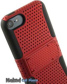 RED/BLACK MESH SOFT/HARD CASE COVER WITH STAND FOR APPLE iPOD TOUCH 5 