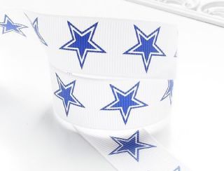 Cowboys Blue Star Ribbon on White 5 yards 7/8 inch   Hairbow Supplies 