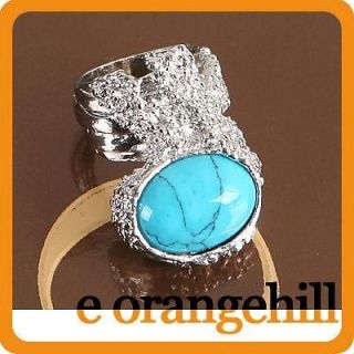 SZ 10.5 Turquoise Gemstone Chunky Armor Knuckle Cocktail Ring g143