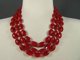   Red 3 tier layered plastic bead 17 20.5 long necklace earrings set